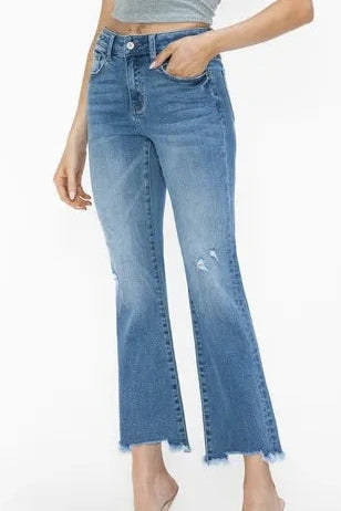 Raw Hem Distressed Mid Rise Jeans