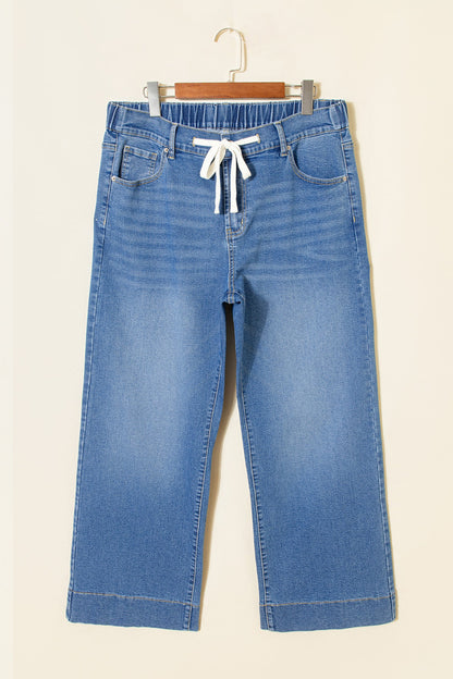High Rise Lace Tie Whiskered Jeans