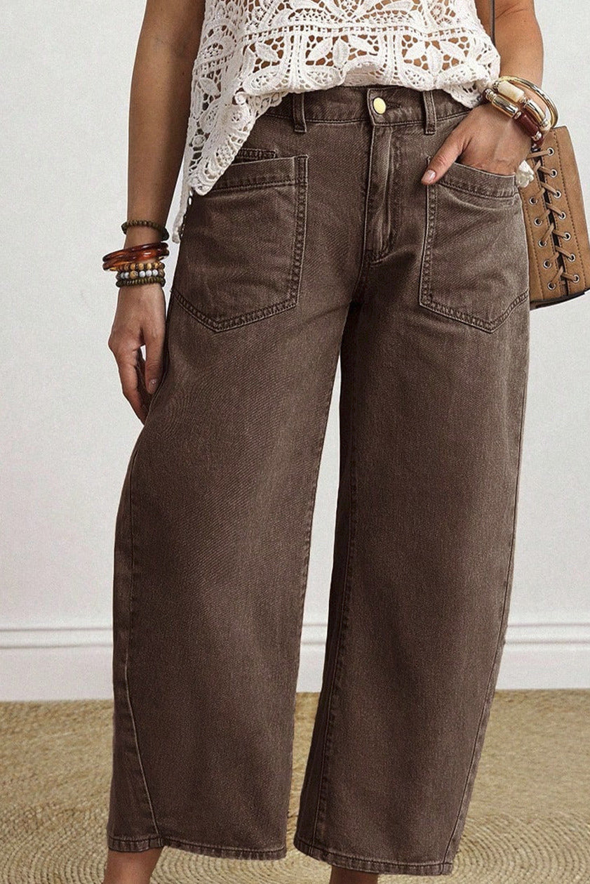 Coffee Ankle Barrel Jeans