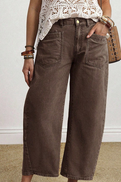 Coffee Ankle Barrel Jeans