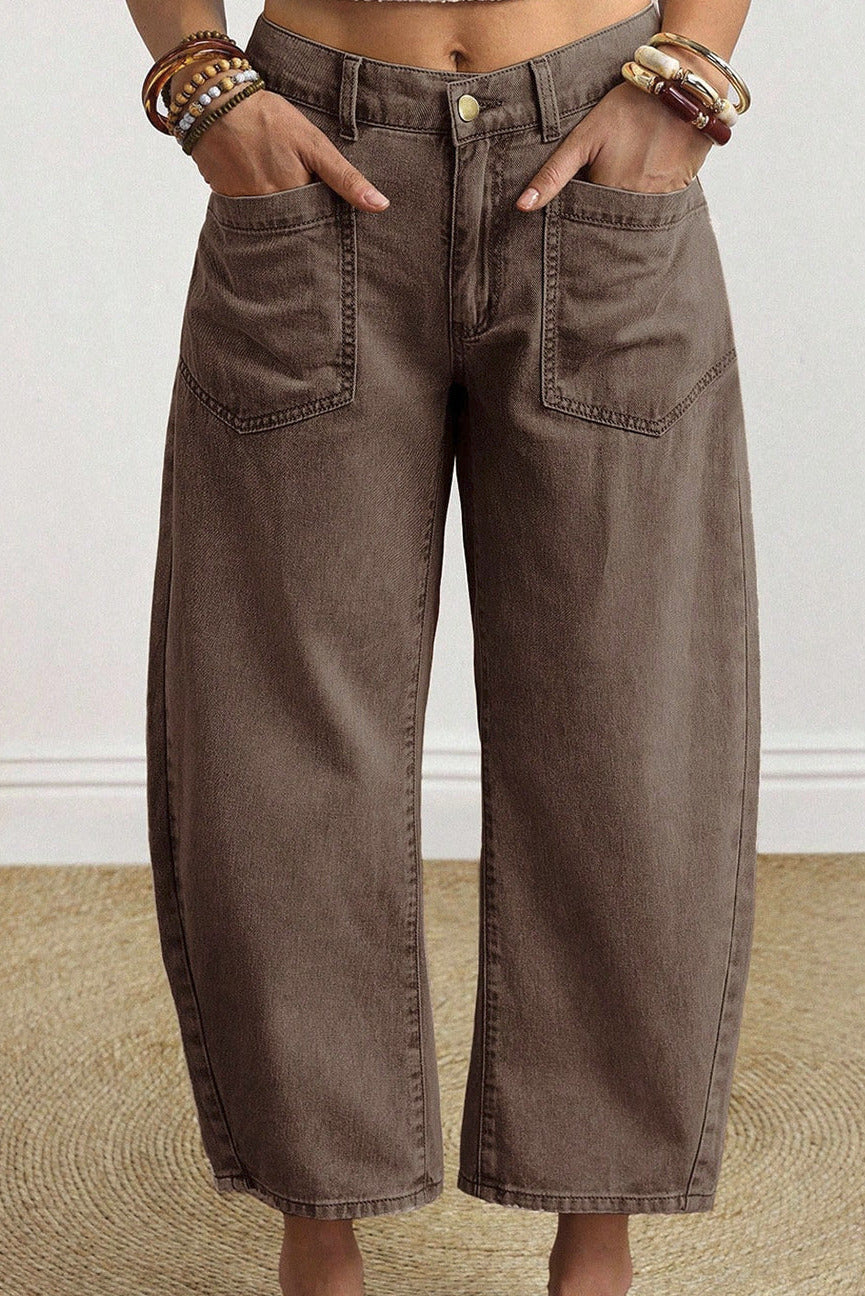 Coffee Ankle Barrel Jeans