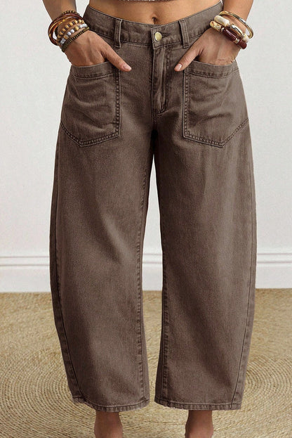Coffee Ankle Barrel Jeans