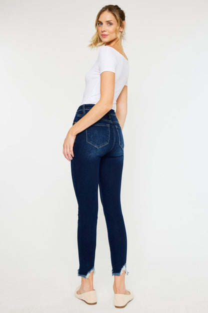 Frayed Ankle Skinny Jeans Dark Rinse