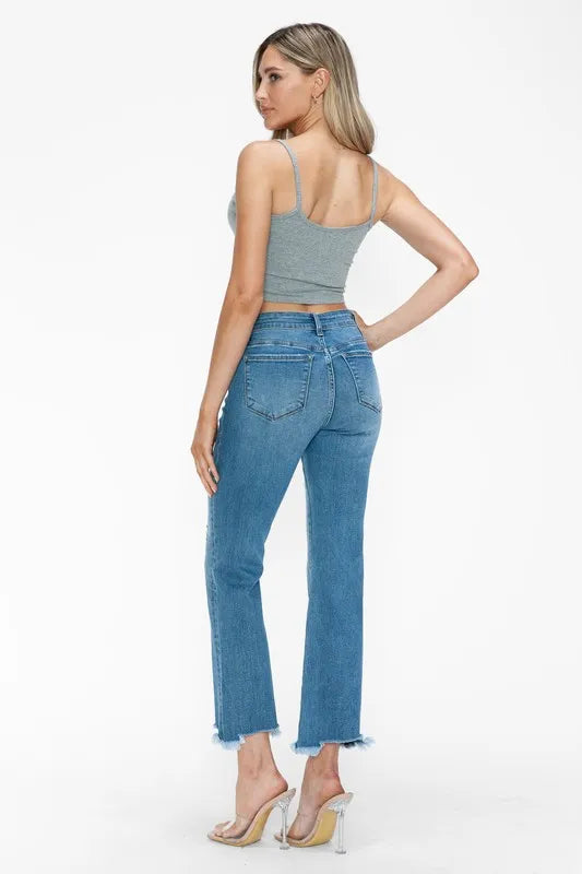 Raw Hem Distressed Mid Rise Jeans