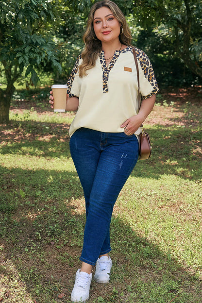 Plus Contrast Leopard Polo Top