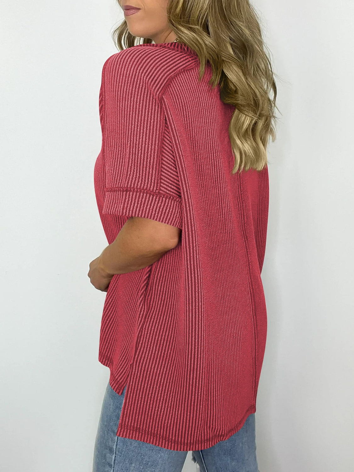 Cord Ribbed V-Neck Top
