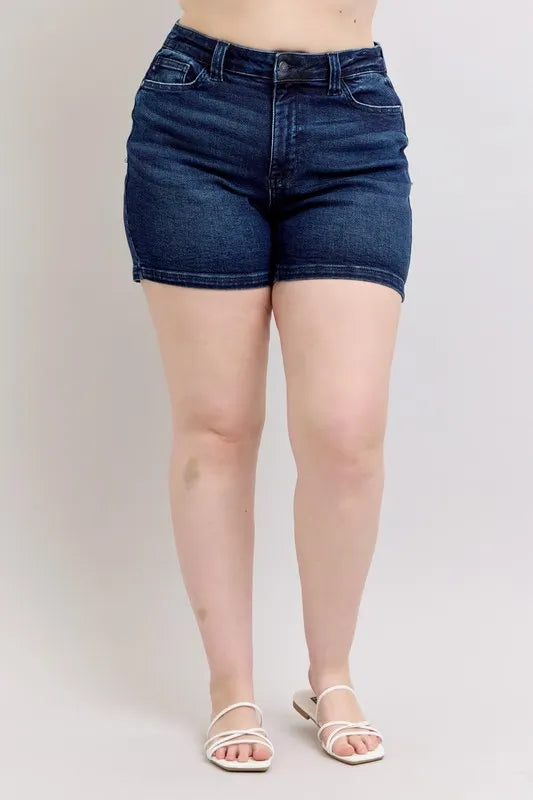 Mid-High Back Flap Denim Shorts