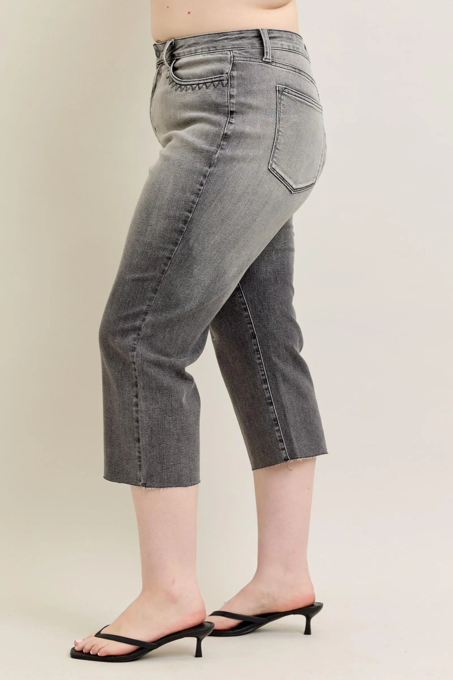 Wide Leg Capris Jeans Gray