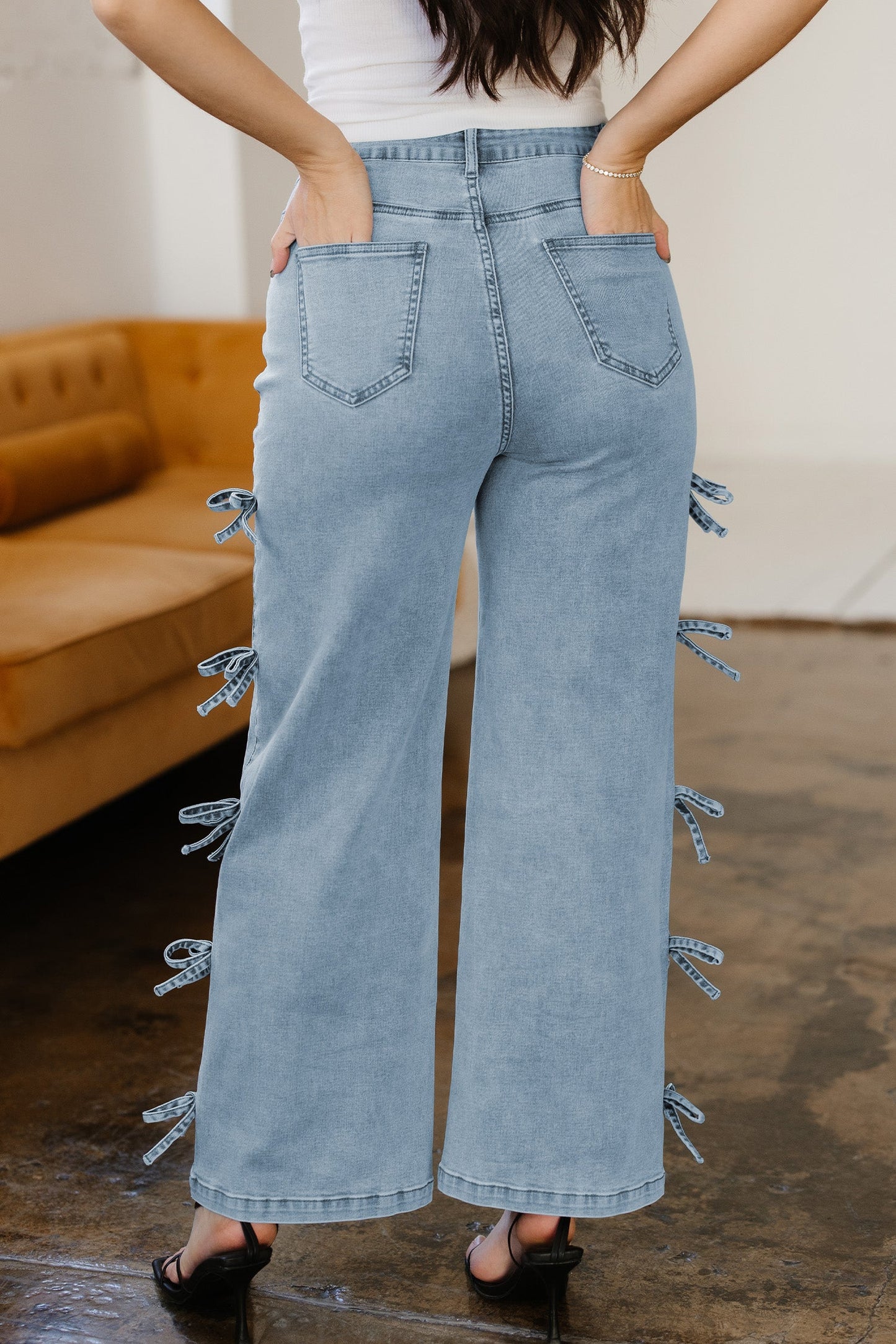 Bow Knot Side Straight Leg Jeans