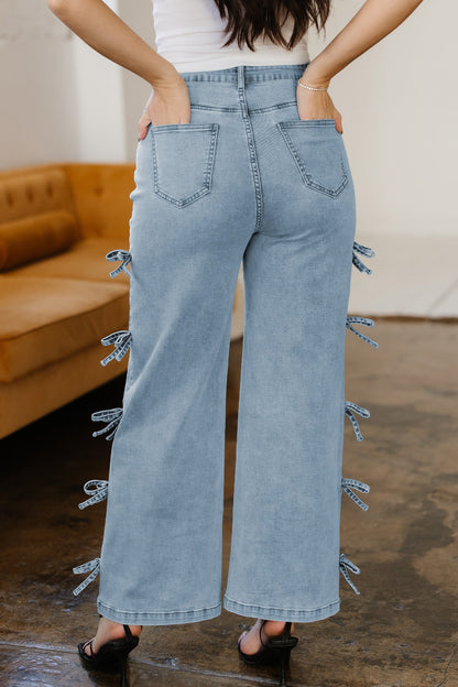 Bow Knot Side Straight Leg Jeans