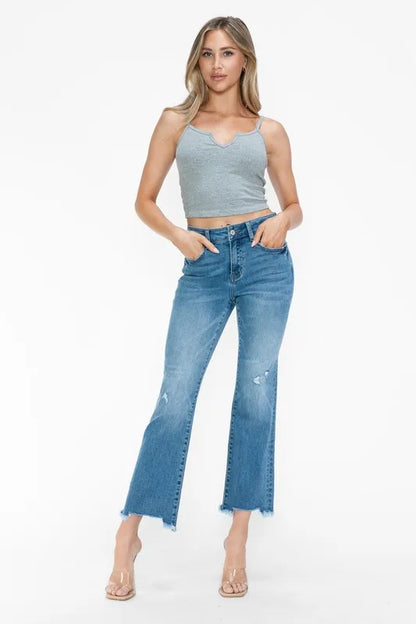 Raw Hem Distressed Mid Rise Jeans