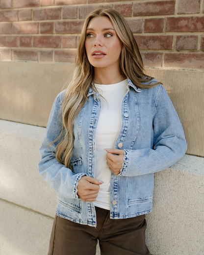 Scallop Trim Mineral Washed Denim Jacket