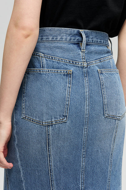 Wave Fit & Flare Long Denim Skirt