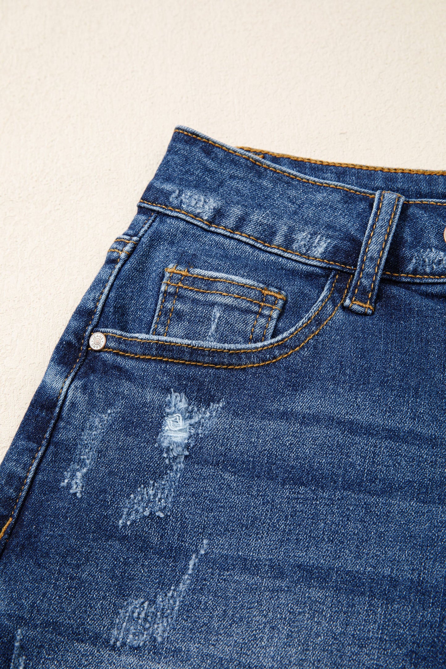 Distressed Whisker Denim Shorts