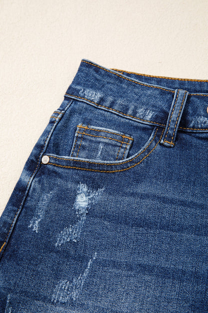 Distressed Whisker Denim Shorts