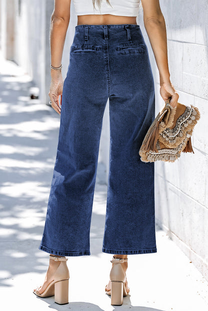 Button Wide Leg Cropped Jeans