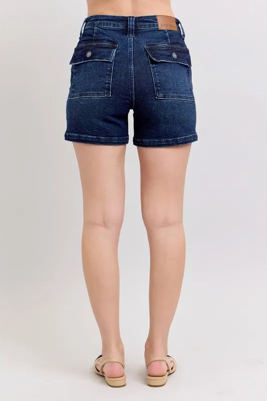 Mid-High Back Flap Denim Shorts