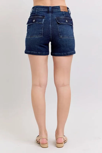 Mid-High Back Flap Denim Shorts