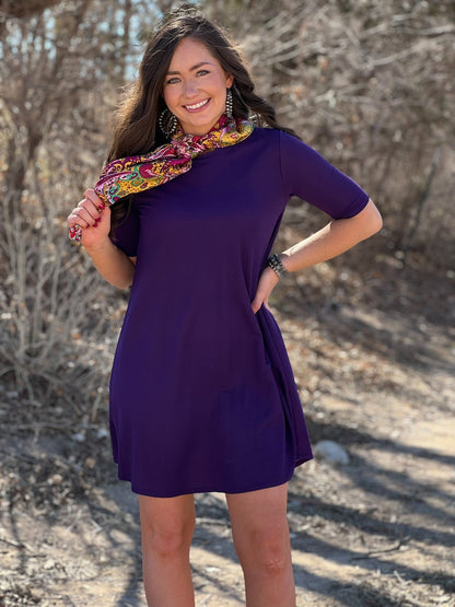Three-Quarter Sleeve Solid Dress