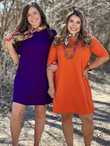 Three-Quarter Sleeve Solid Dress