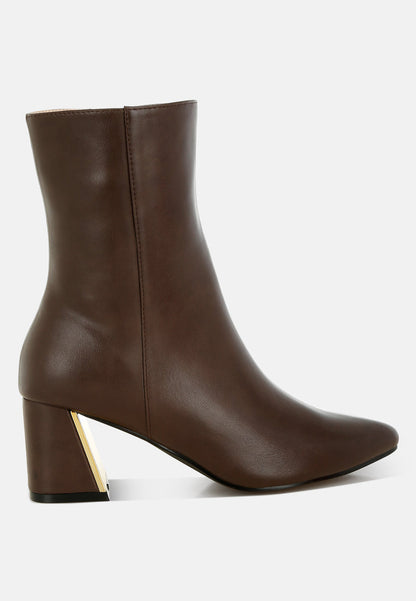 Metallic Flare Heel Ankle Boots