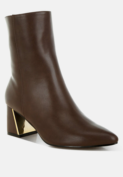 Metallic Flare Heel Ankle Boots