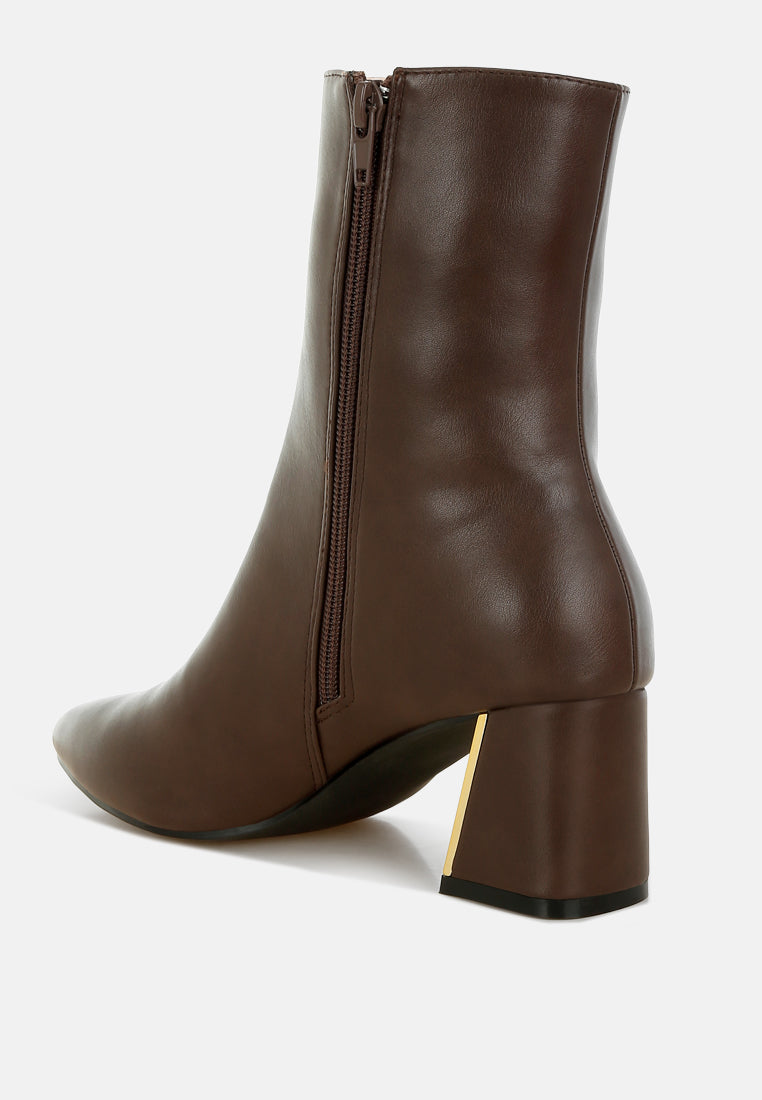 Metallic Flare Heel Ankle Boots