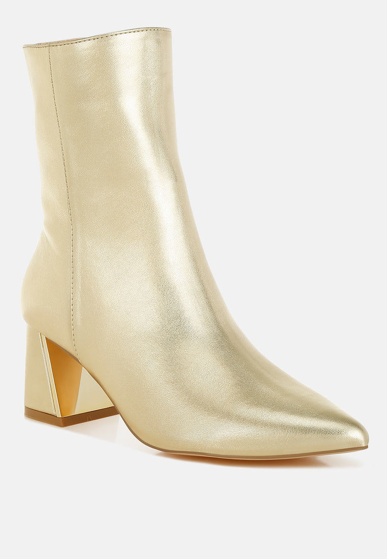 Metallic Flare Heel Ankle Boots