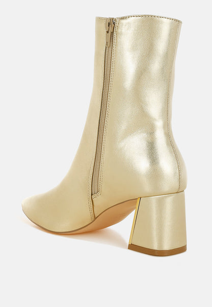 Metallic Flare Heel Ankle Boots