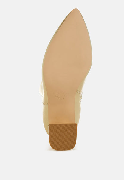 Metallic Flare Heel Ankle Boots