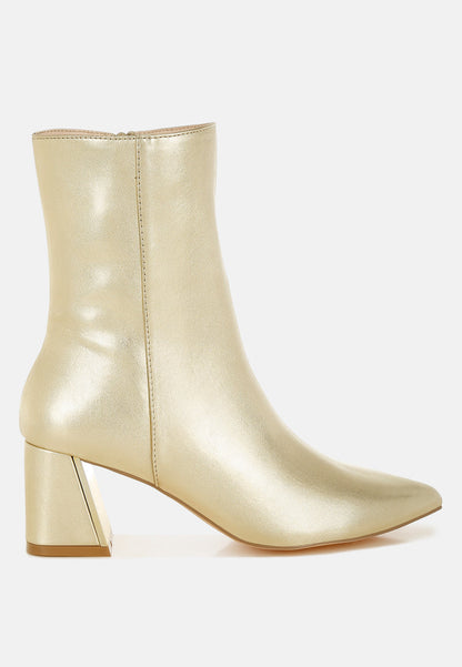 Metallic Flare Heel Ankle Boots