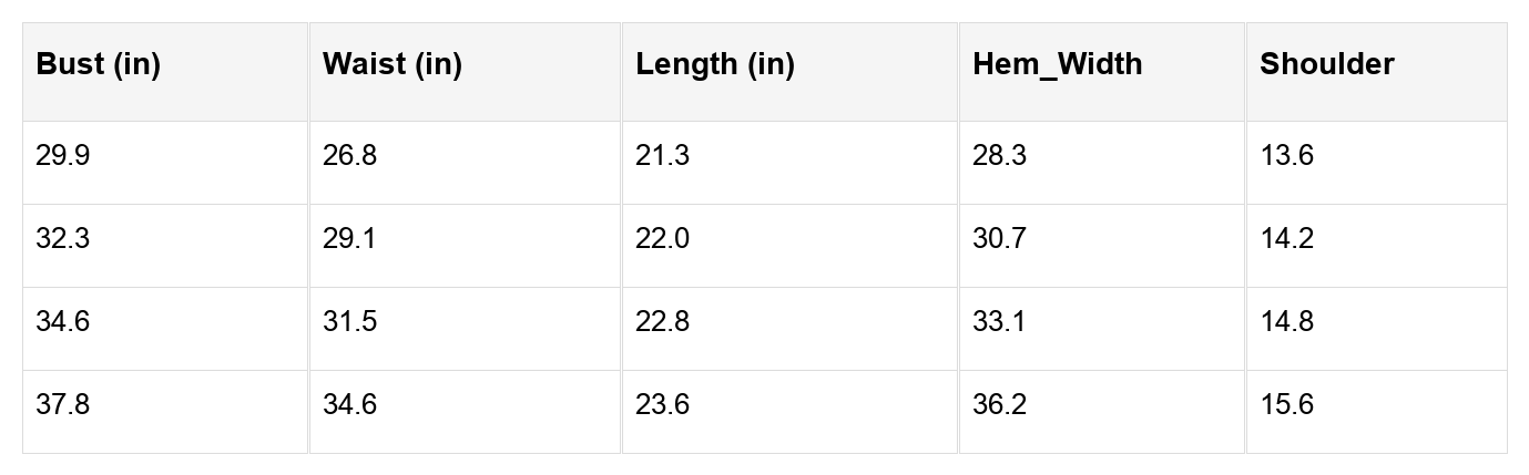 size chart