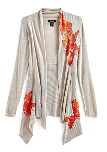 Floral Embellished Open Front Long Cardigan