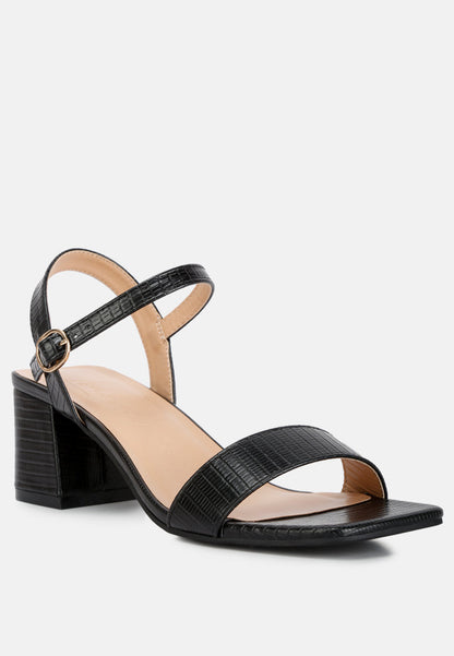 Embossed Block Heel Sandals