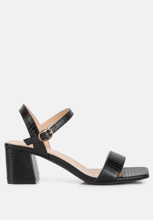 Embossed Block Heel Sandals