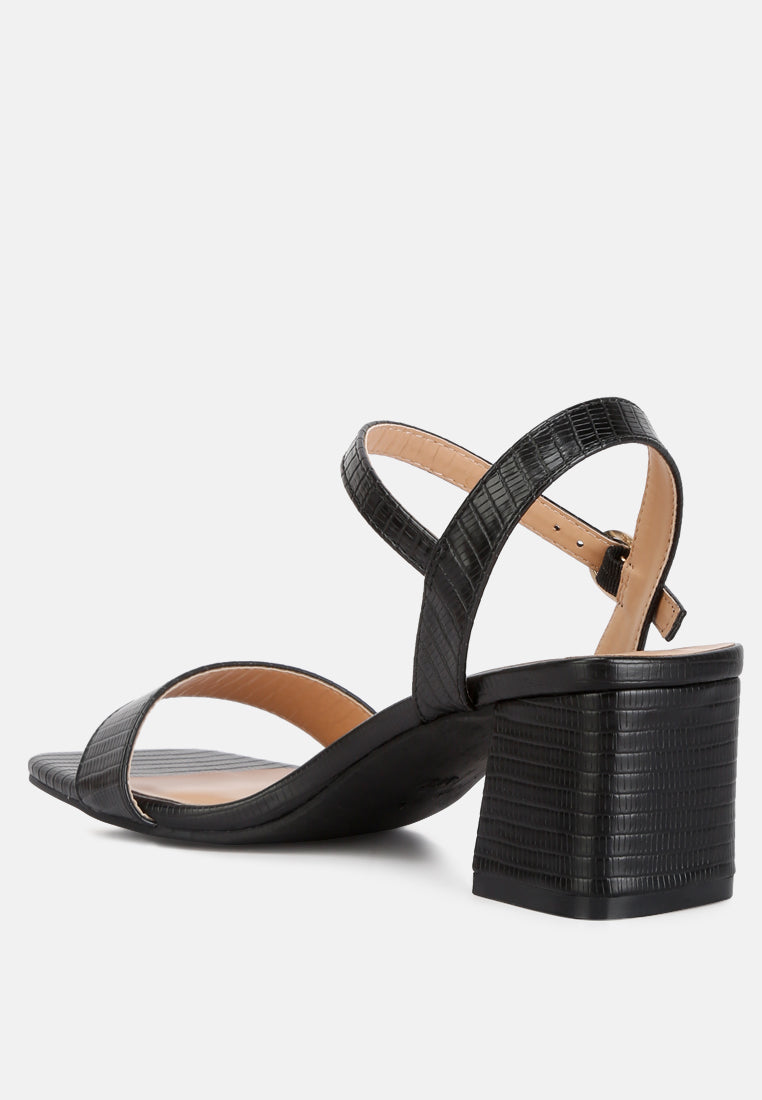 Embossed Block Heel Sandals