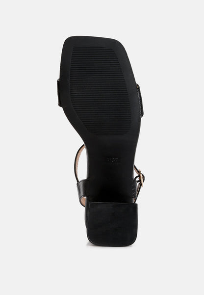 Embossed Block Heel Sandals