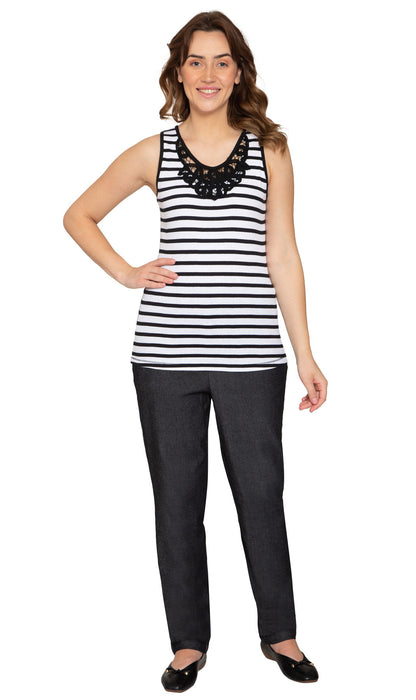Crochet Lace Neckline Striped Sleeveless Tank Top
