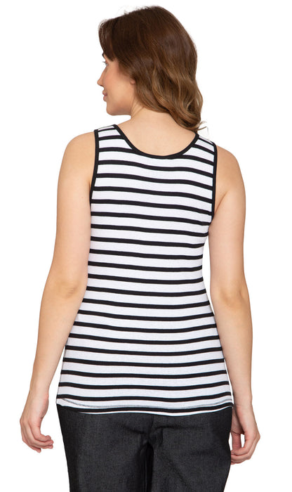 Crochet Lace Neckline Striped Sleeveless Tank Top