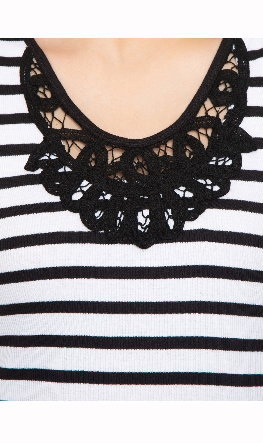 Crochet Lace Neckline Striped Sleeveless Tank Top
