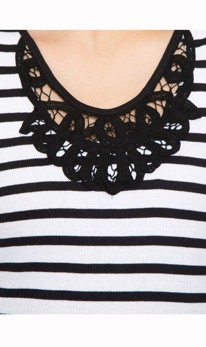 Crochet Lace Neckline Striped Sleeveless Tank Top