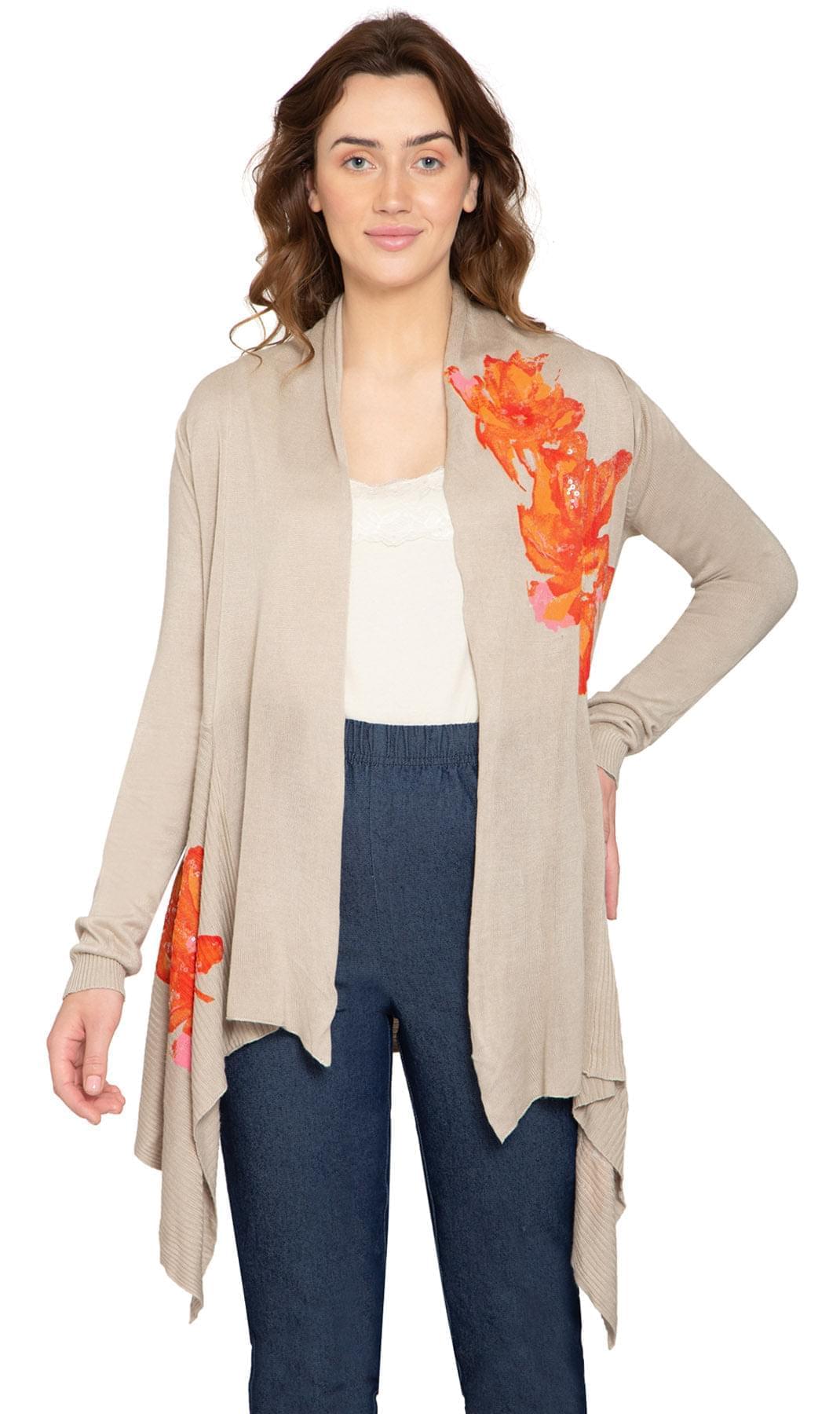 Floral Embellished Open Front Long Cardigan