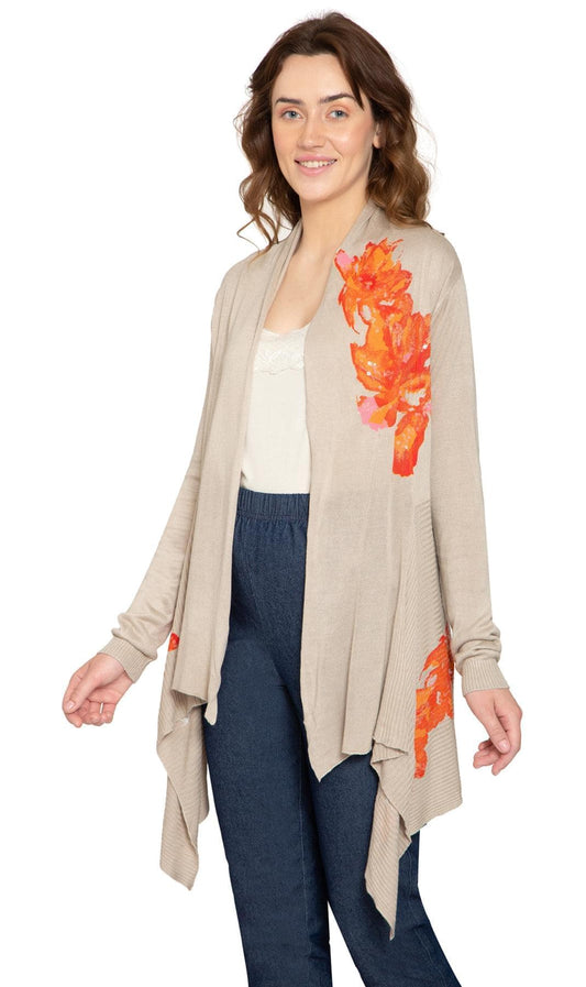 Floral Embellished Open Front Long Cardigan