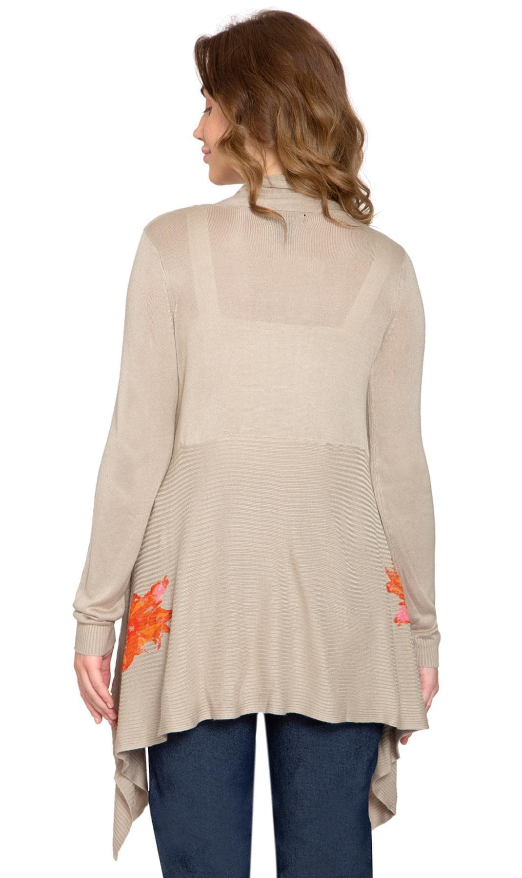 Floral Embellished Open Front Long Cardigan