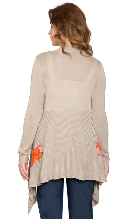 Floral Embellished Open Front Long Cardigan