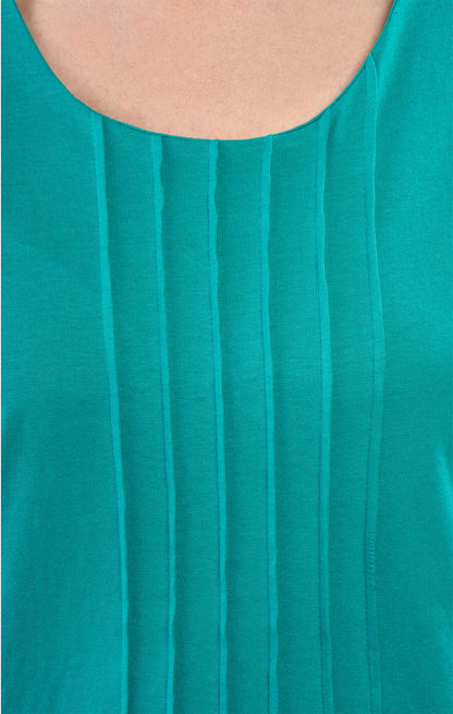 Short Sleeve Pintuck Scoop Neck Cotton Tee