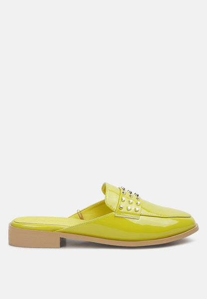 Studded Flat Patent Mules