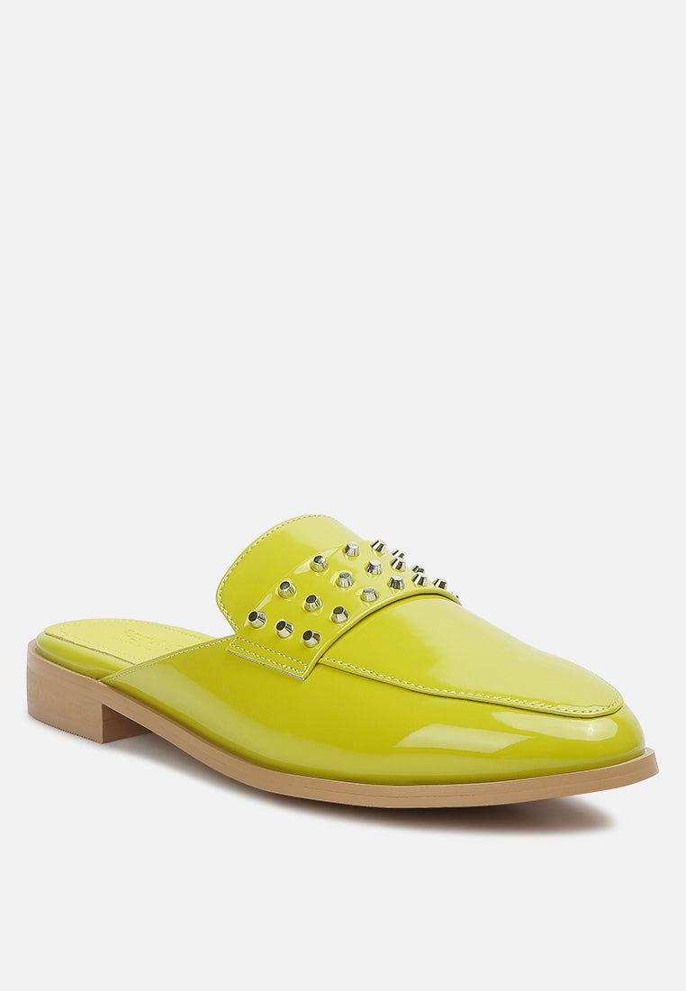 Studded Flat Patent Mules