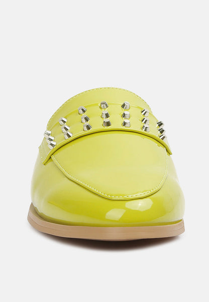 Studded Flat Patent Mules