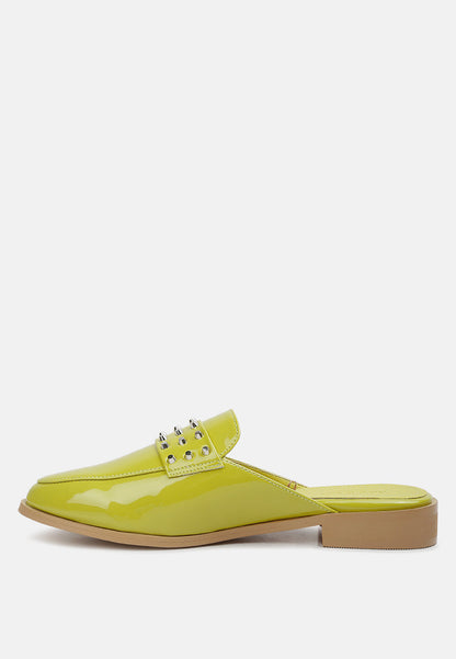 Studded Flat Patent Mules